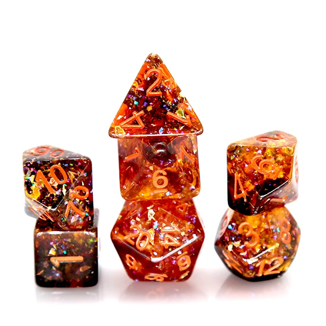 Fire Orange Confetti Resin Polyhedral Dice Set, 7-Piece DND Dice with Orange Numbers for Dungeons & Dragons,TTRPG, Tabletop RPG view 5