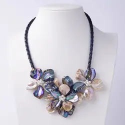 WOW! black /WHITE shell pearl flower necklace 48cm nature FPPJ hand make unique