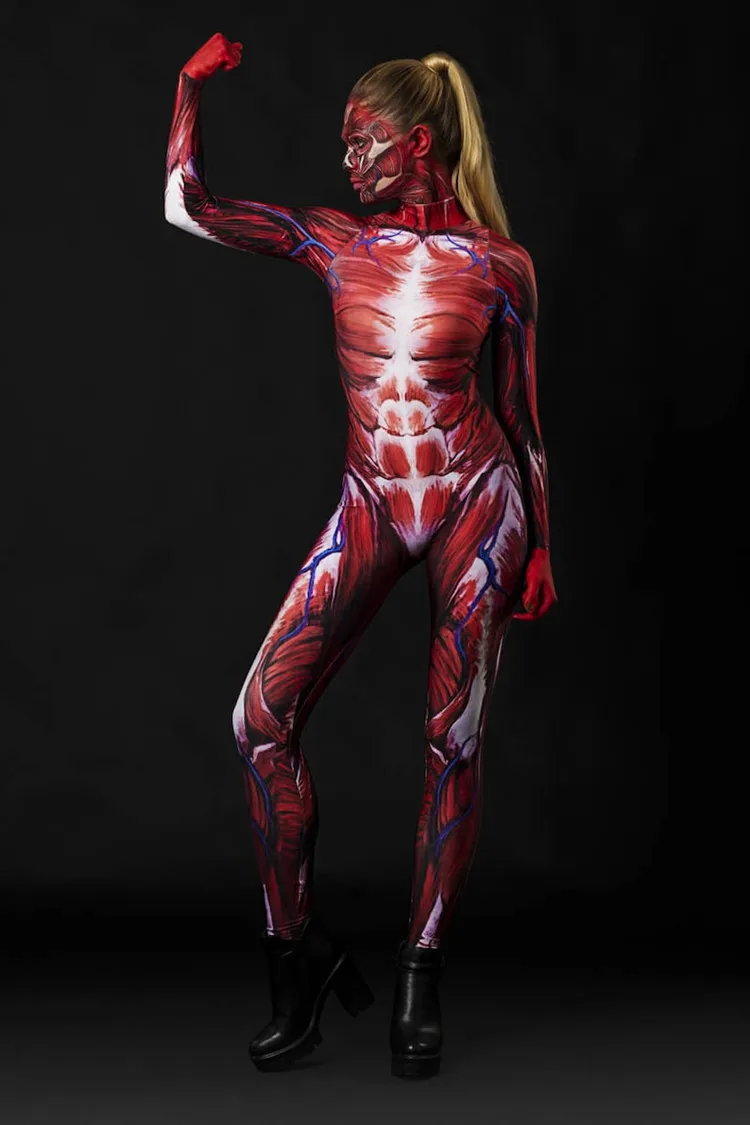 Kostium Cosplay na Halloween dla dorosłych nowy 3D Digital Print czerwony szkielet jednoczęściowy body damskie Zentai Catsuit kombinezon stroje