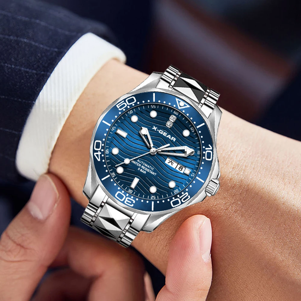 Neue Luxus-Taucheruhr für Herren mit Wasserdichtigkeit, Datumsanzeige, Mechanischem Uhrwerk und Verstecktem Druckknopf-Verschluss