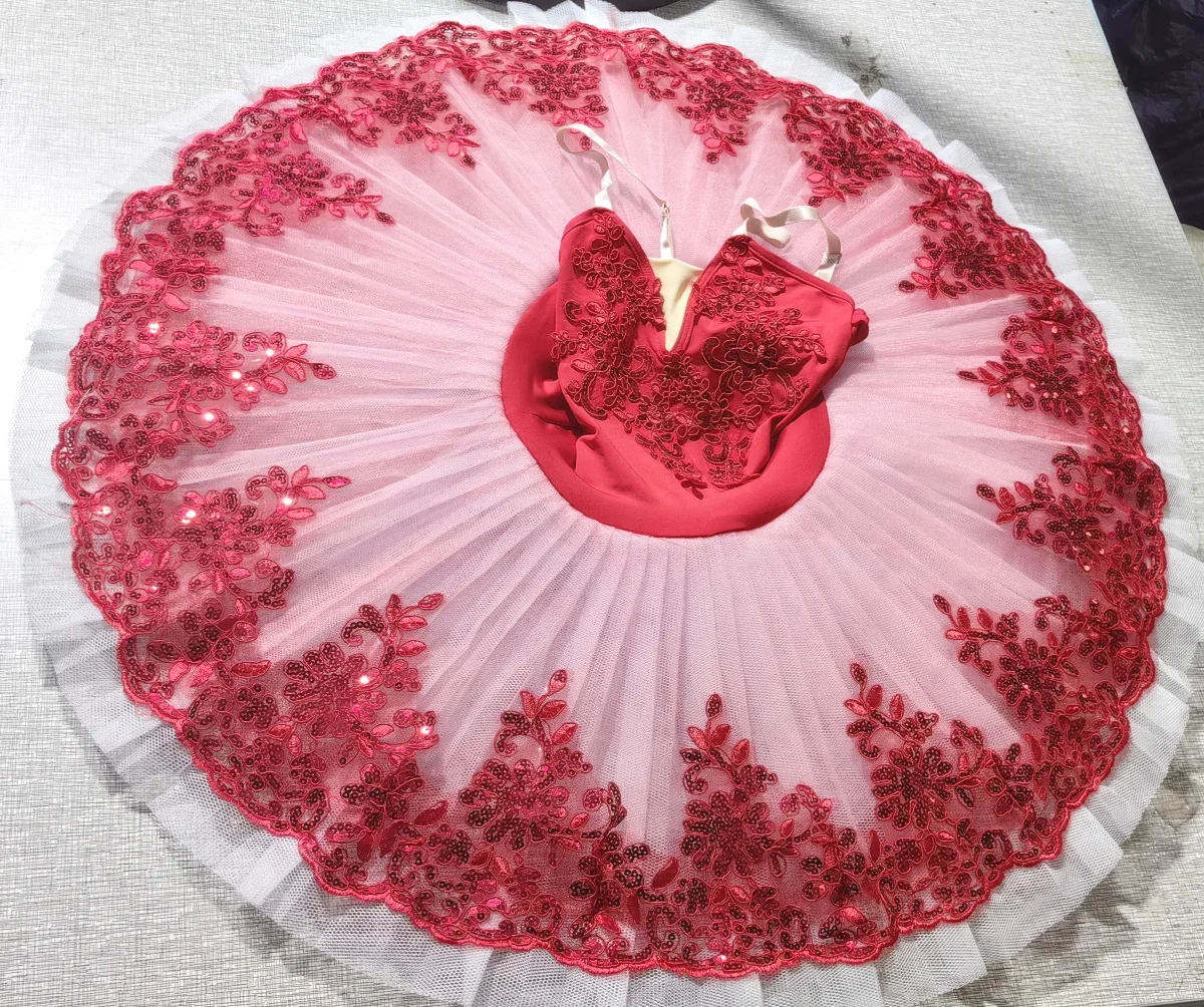 Saia de balé tutu para meninas, roupa branca Swan Performance, traje de dança, collant vermelho