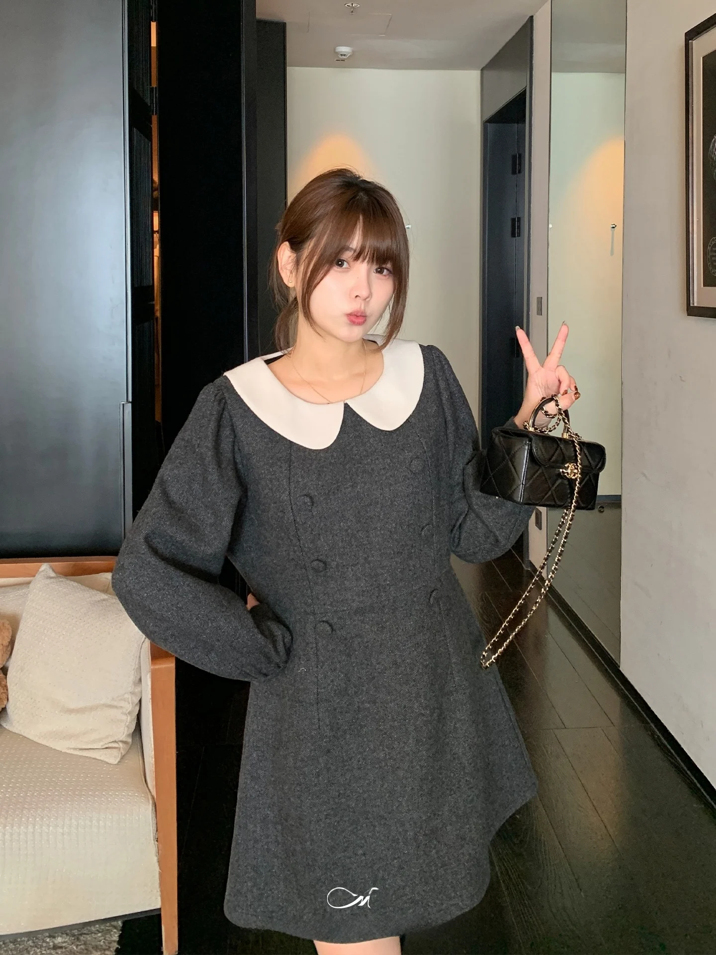 

Maixi plus Size Winter Dr Casual Sle Double Breasted Woolen Skirt with Collar Loose Fit Slimming Effect Color Blo