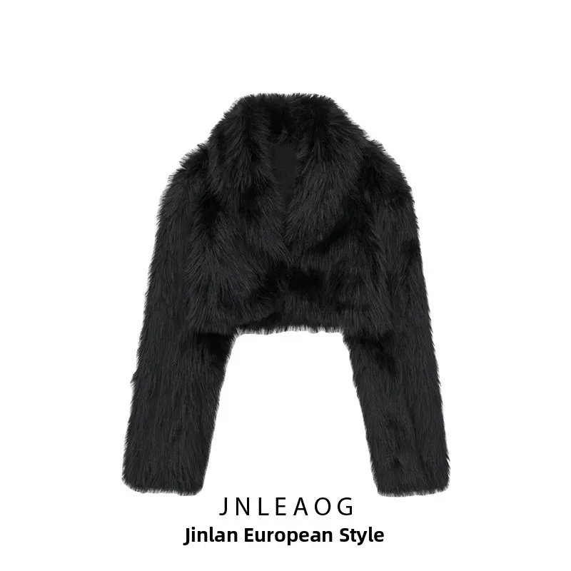 

JNLEAOG Autumn New Street Sle ort Outerwear Bla Faux Fur Effect Women's Jaet Novel Polyester Fiber Coating