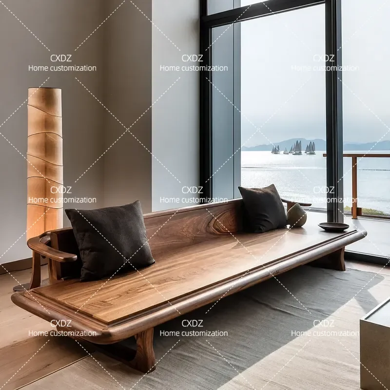 New Chinese solid wood sofa 2026 new black walnut modern simple living room zen three-person straight row sofa