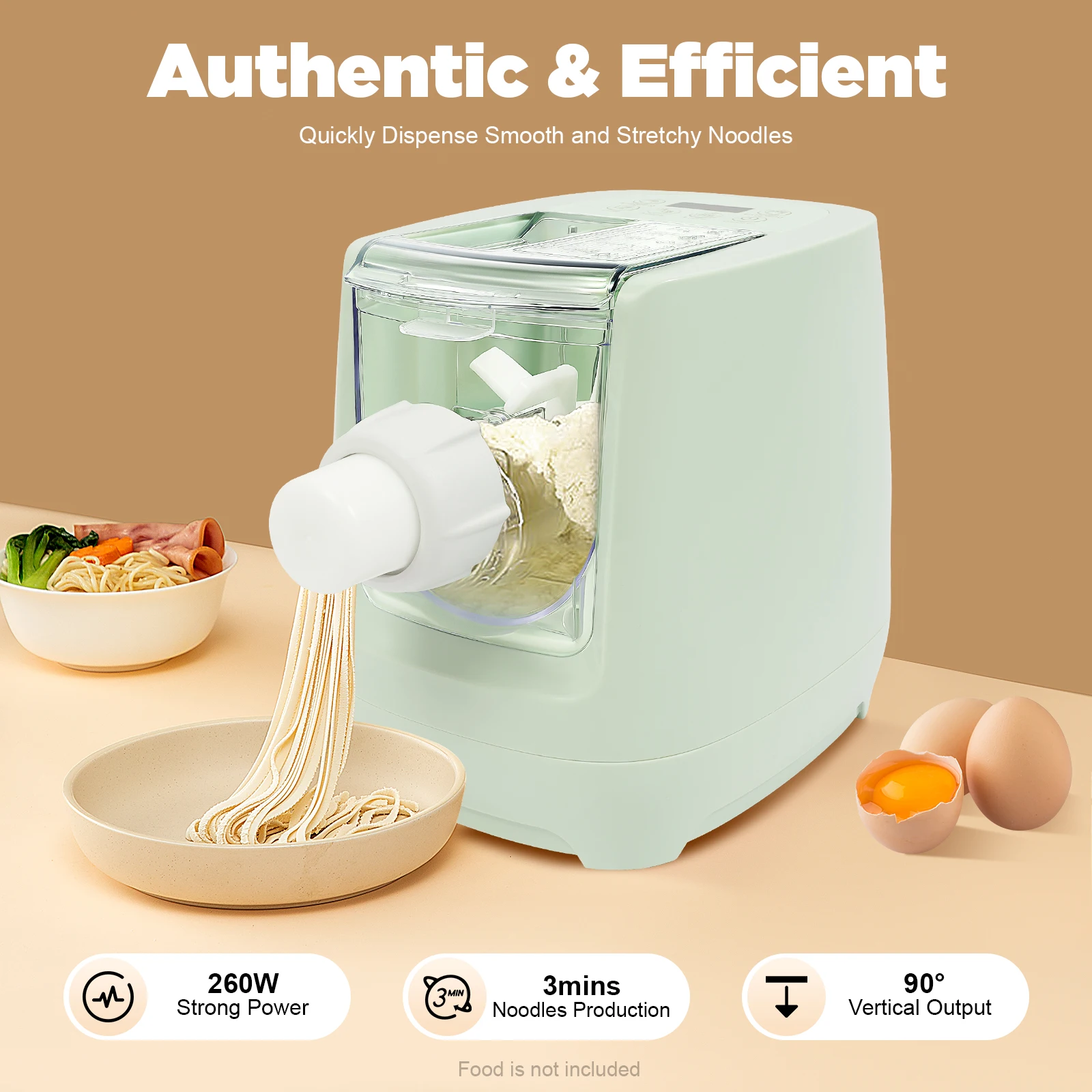 

260W Electric Pasta Maker with 13 Molds & LED Display 3-Min Quick-Extrude Dishwasher Safe Parts 110V US Plug Modern Green Design
