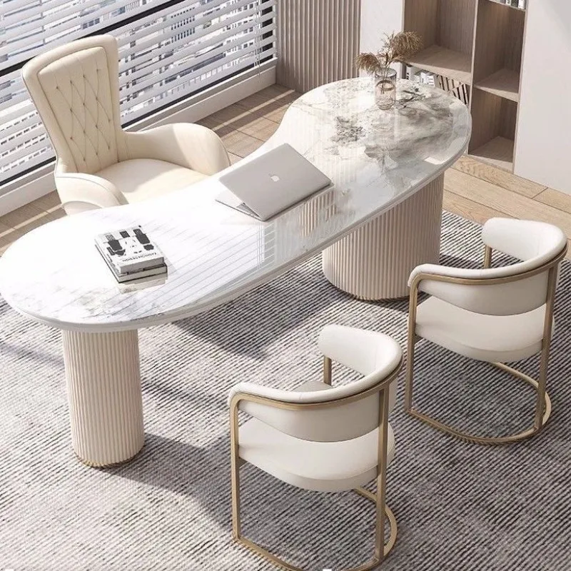 

Rock slab computer table integrated table and chairs household high-end face-to-face table