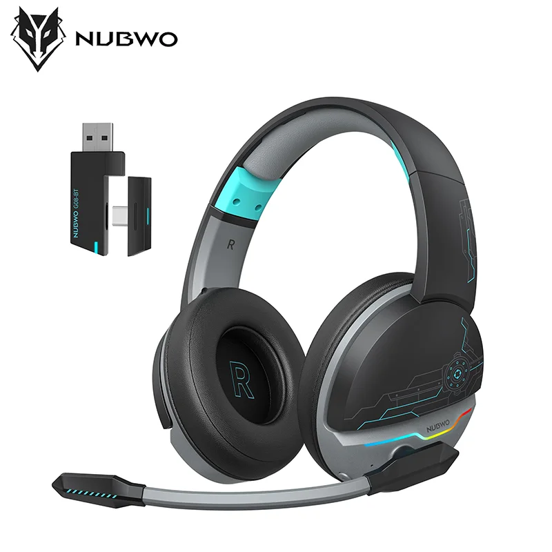 NUBWO G08 Dual Wireless Gaming Headset with Microphone for PS5, PS4, PC, Mobile, Tablet 2.4Ghz Wireless Headphone with LED Light