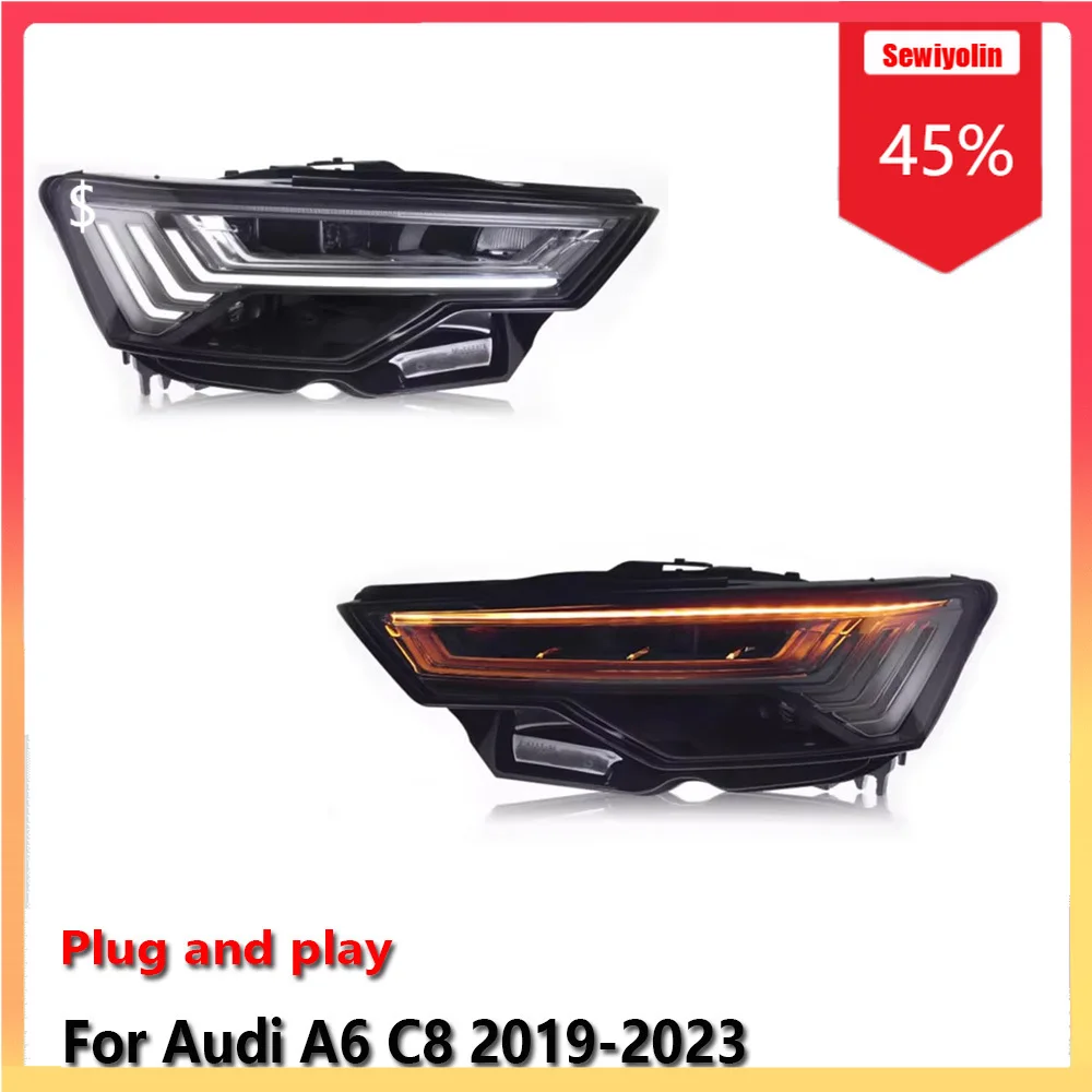 

Автомобильные лампы, фары в сборе для Audi A6 C8 2019-2023, противотуманные фары DRL, стоп-сигнал поворота, Plug and Play