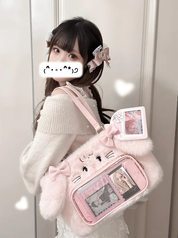 

Kawaii Japanese Autumn Winter Cartoon Bunny Cat Plush Lta Bag One Shoulder Crossbody Bag Women Cute Sweet Lolita Backpack Girl