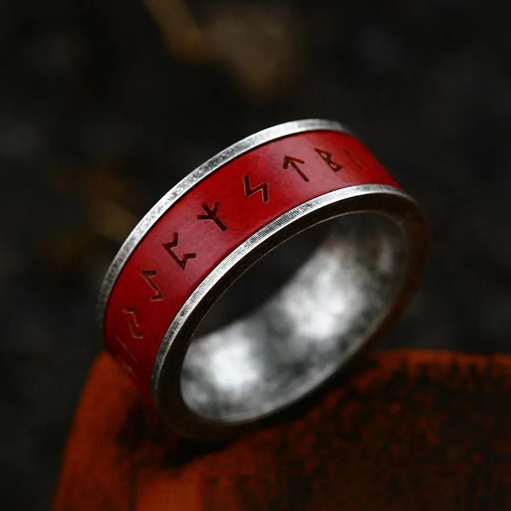 

New Design Vintage Viking Runes Rosewood Ring For Men Women Stainless Steel Punk Biker Simple Rings Couple Jewelry Dropshipping