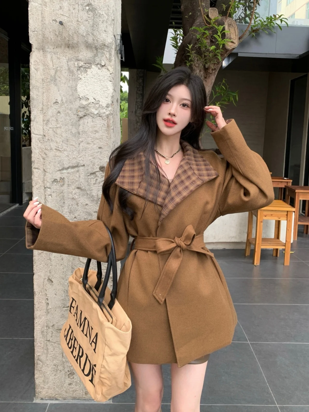 

Женское винтажное клетчатое пальто больших размеров, зимнее свободное шерстяное пальто, модная куртка средней длины в корейском стиле для повседневной носки