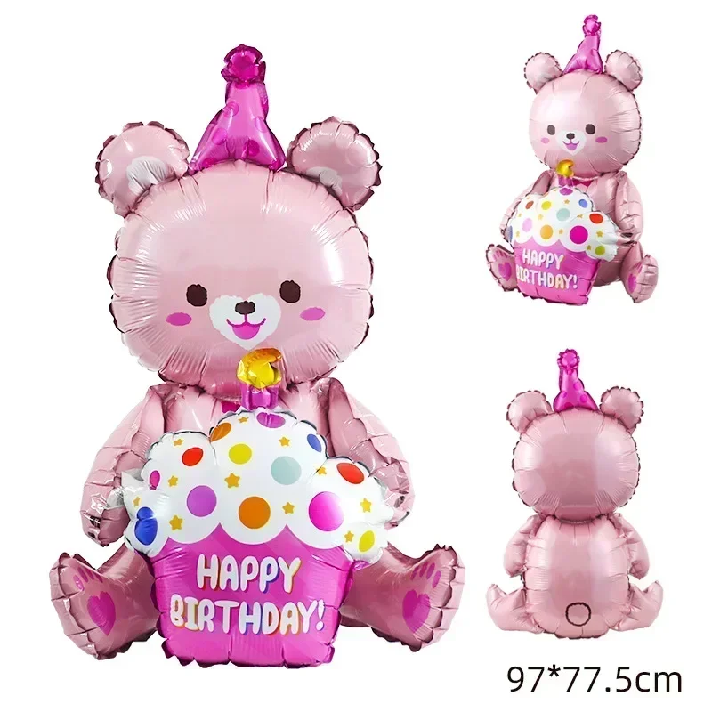 4D Large Bear Cake Balloons Cartoon Animal Cute Bear Foil Balloon Children Boys Girls Birthday Party Decoration Scene Props Toys