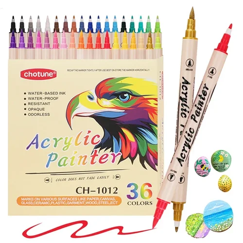 Imagen 2 del producto Rotulador acrílico de 12 24 36 colores, suministros de pintura artística impermeables de doble cabeza, papelería escolar, dibujo de grafiti para niños