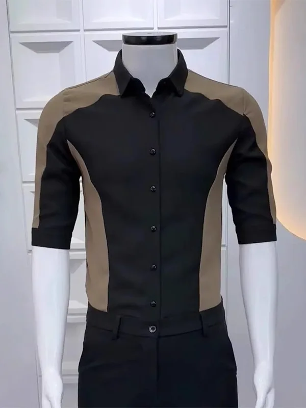 

Summer Fashion Slim Fit Men's Casual Shirt Five-Quarter Sleeve High-End Versatile Trendy Brand Mid-Sleeve Checkered Shirt