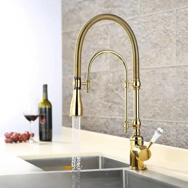 Kitchen Faucet Pull out 360 Degree Multi-function spring pull sink kitchen sink golden Hot and Cold Water Faucet