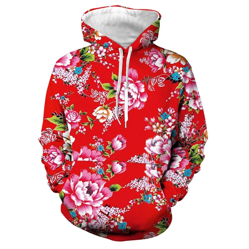 

Chinese DongBei Style Flowers Graphic Hoodie Long Sleeves Pullovers Tops Women Clothes Men's 3d Print Floral Hooded Sweatshirt