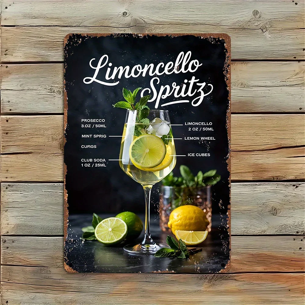 2D Flat,  Aluminum Sign - Vintage Limoncello Spritz Cocktail Recipe Wall Art, Rustic Home Decor for Bars, Cafes, Offices