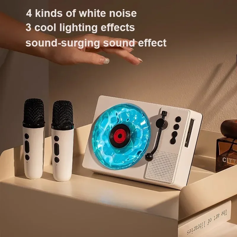 Portable Karaoke Bluetooth Speaker Set White Noise with Wireless Mic RGB Light Sleep Aid Music Player TF Card Insert HIFI Stereo