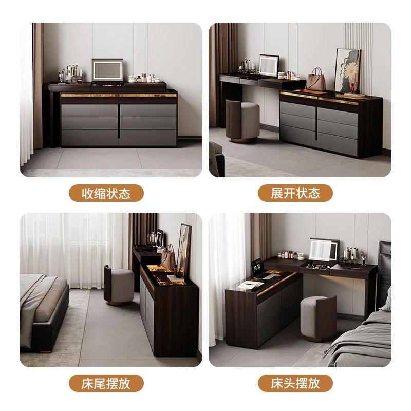 Italian flip dresser chest cabinet integrated modern bedroom bedside cabinet corner storage cabinet retractable makeup table