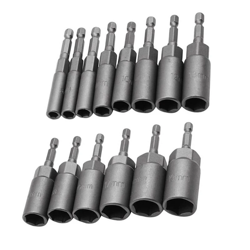 

652F 14Pcs 6-19mm Impact Socket Screwdriver 1/4" Key Drill Bit Adapter Drive Socket for Screwdriver