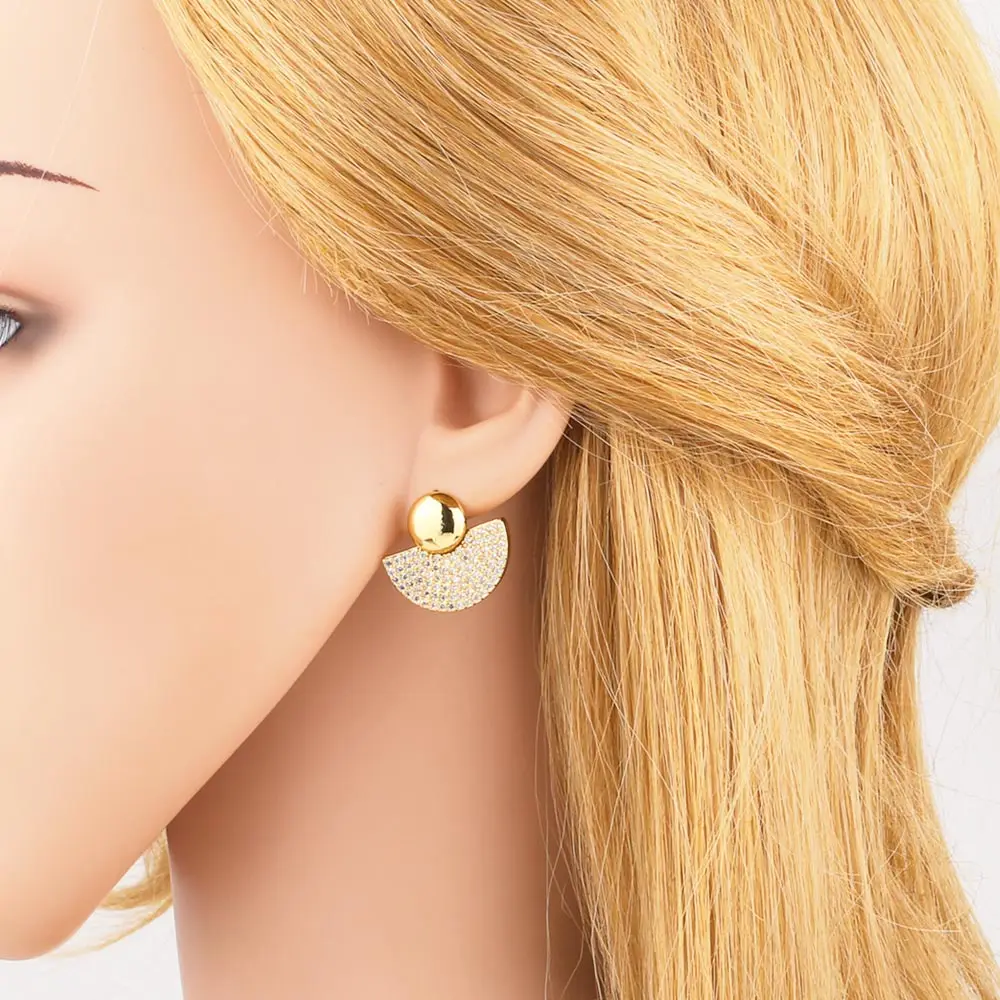 FLOLA Multicolor Crystal Heart Stud Earrings for Women Gold Plated Ball Semicircle Ear Studs Rainbow Jewelry ersa348