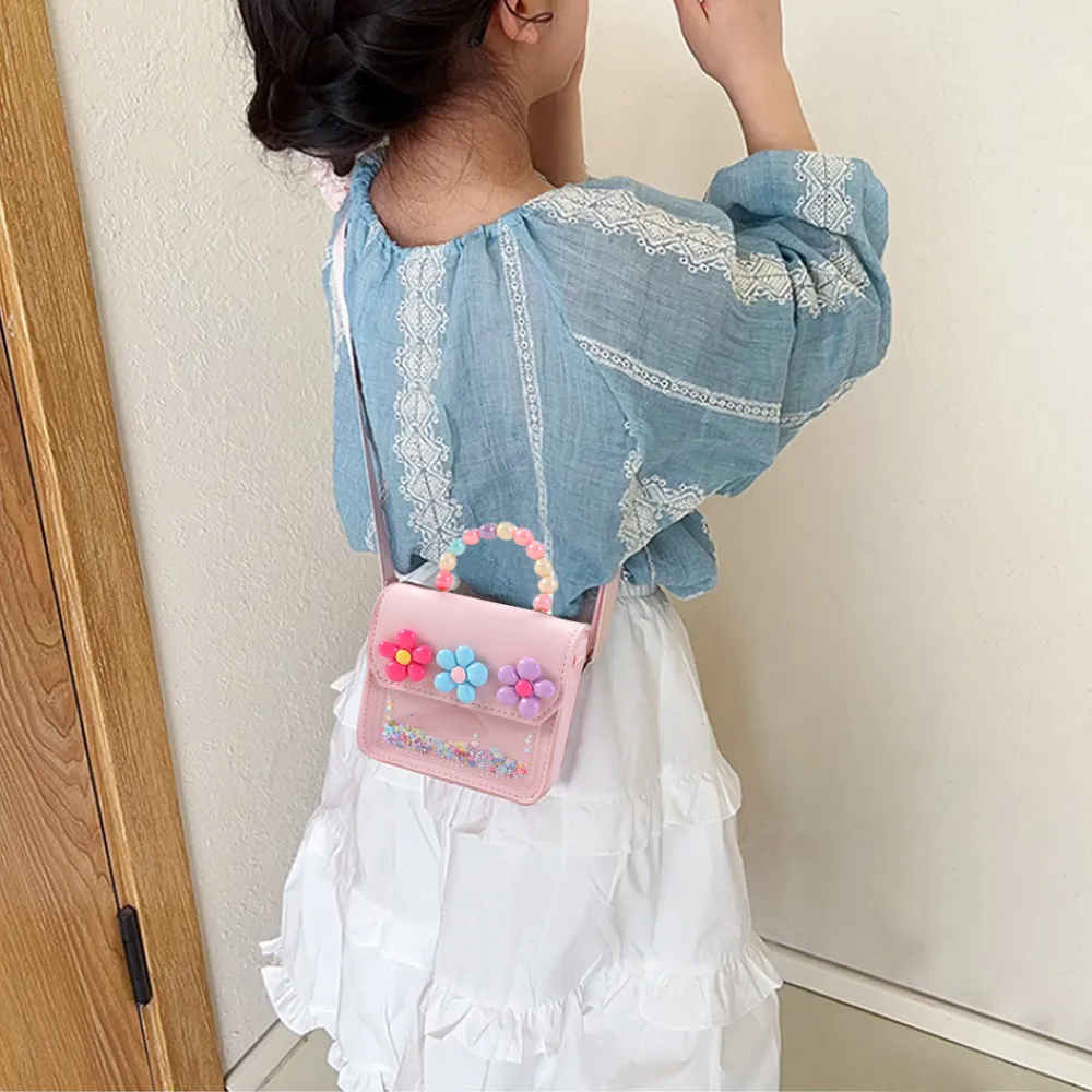 Kreative Niedliche Blumen Kinder-Umhängetasche PU-Leder Perlen Kinder-Schultertasche Glänzende Schleife Handtaschen – Detail 7