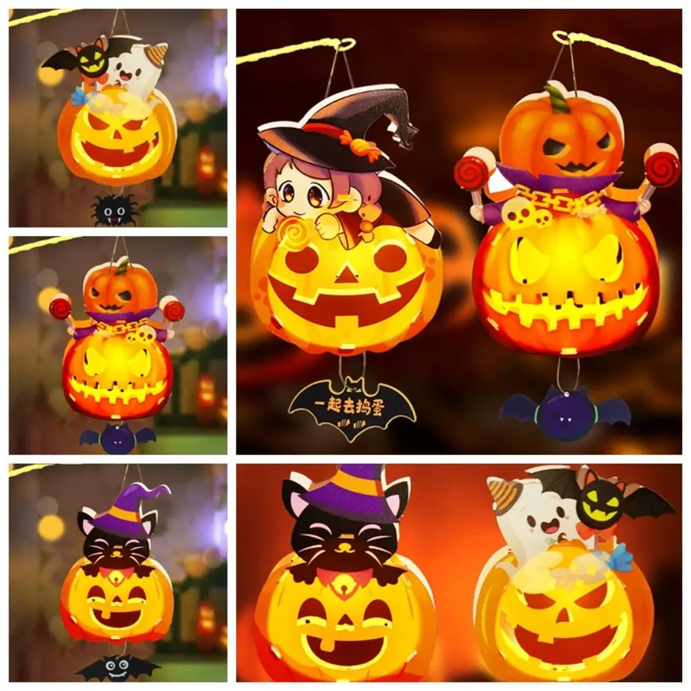 Happy Halloween Day Halloween Lantern DIY Materials With LED Light Handmade Halloween Pumpkin Lantern Luminous Glowing