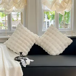 1pc Luxury Faux Rabbit Fur Cushion Cover 50*50cm Plush Milk White Throw Pillowcase for Sofa Bed Living Room Home Decor NO Inner