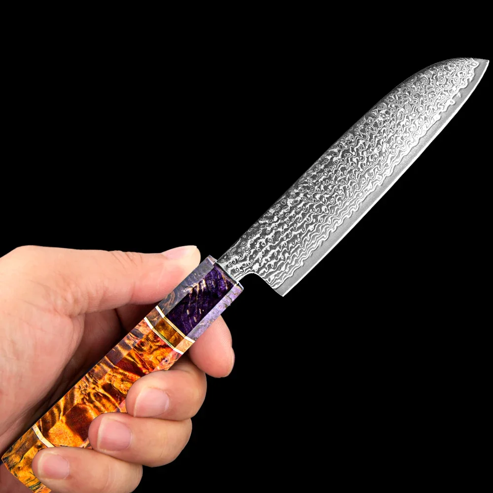 

Damascus Steel Santoku Knife 5 Inch Japanese Kitchen Knife Octagonal Wood Handle Best Chef Santoku Knives Sharp Utility Knife