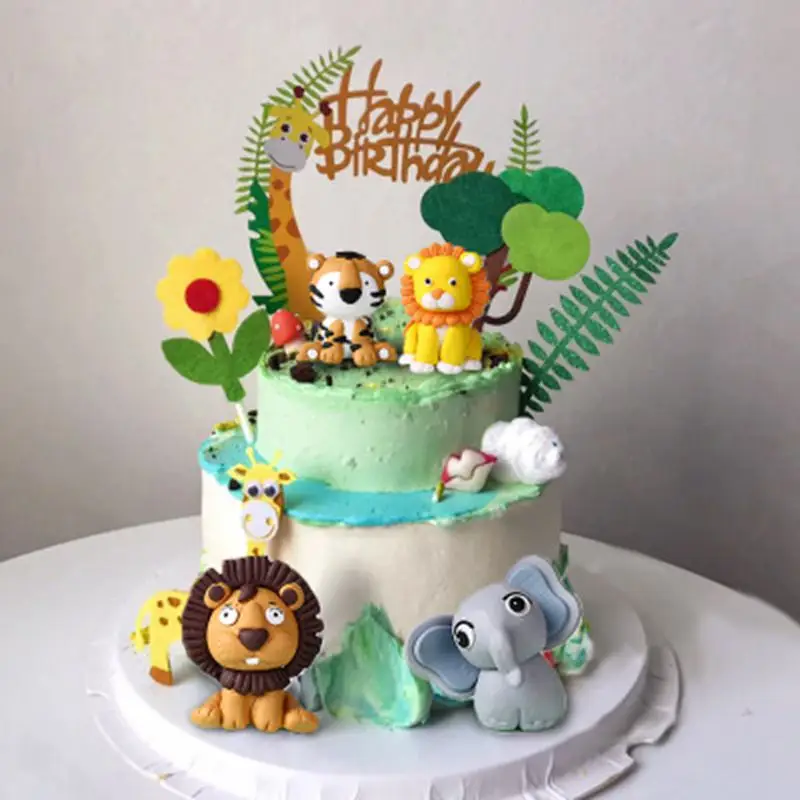 Safari Jungle Party Animals Cake Topper Happy Birthday Cake Baby Shower Kid Children Animals First 1st Birthday Cake decorwings