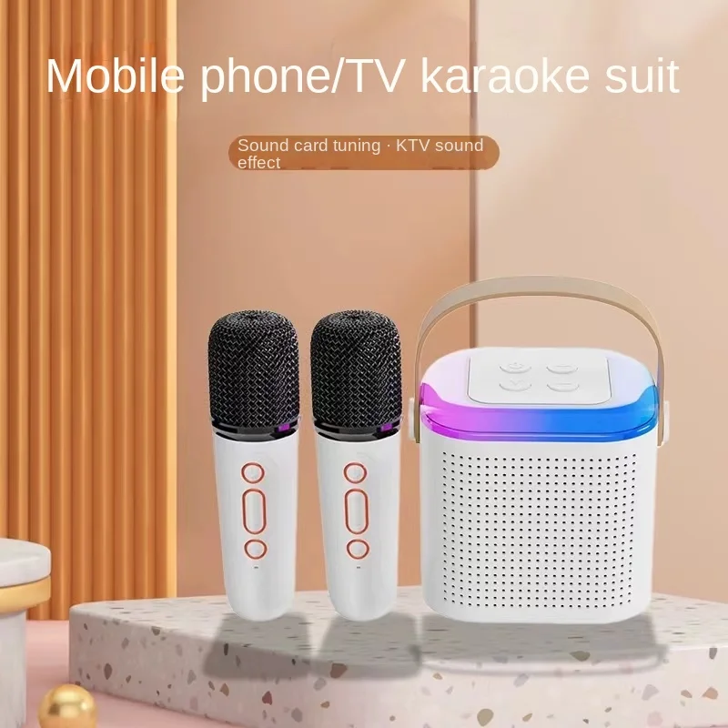 Y1 Mini Portable Karaoke Microphone with Speaker Lights Machine Bluetooth Speaking Stereo Sound Box For Home Family Sing Party