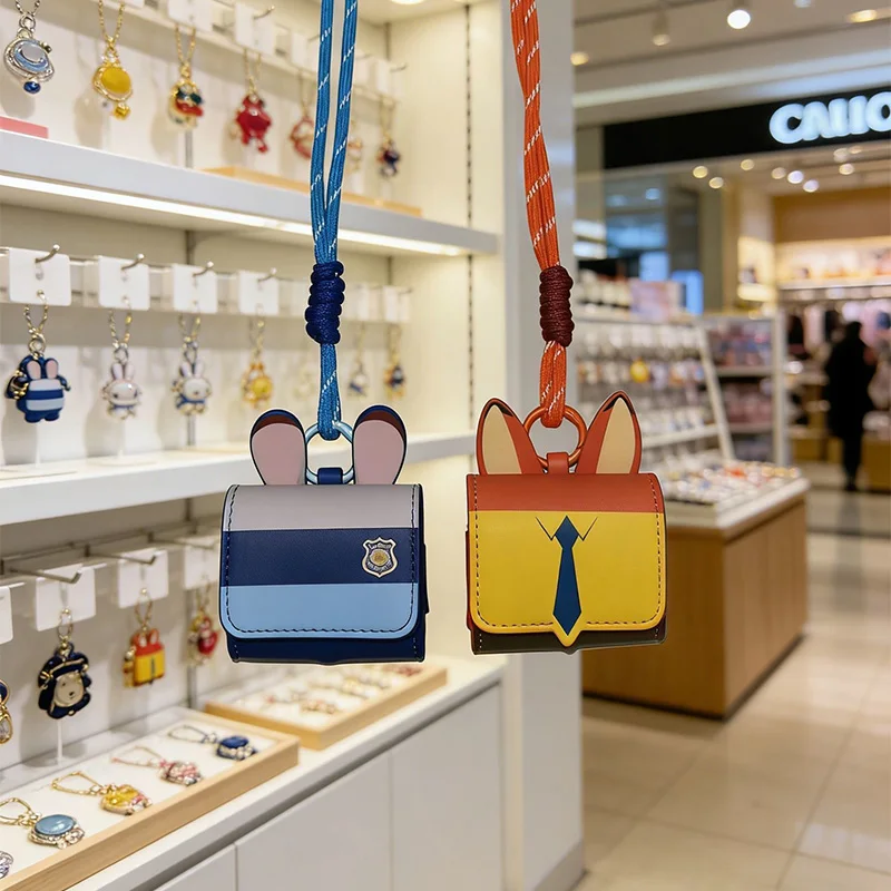 

Disney Zootopia Merchandise Nick and Judy Leather Earbud Pouch Mini Bag Charm Cute Travel Decor Kawaii Merch Gift for Girls