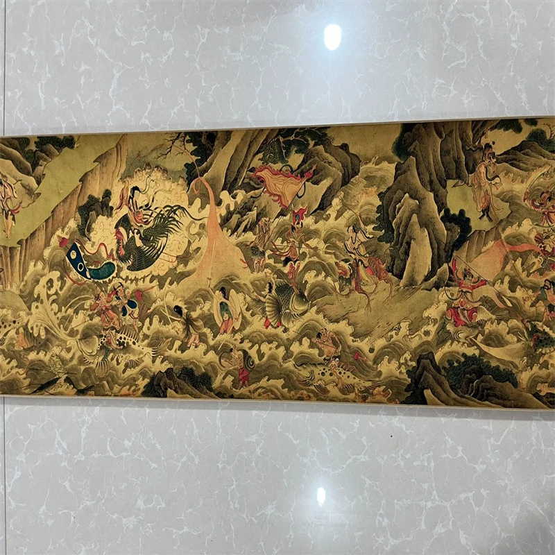 لوحة تمرير طويلة قديمة في الصين، لوحة ألوان مائية لـ Qiu Ying من ثمانية الخالدين معبر البحر القابل للجمع #5