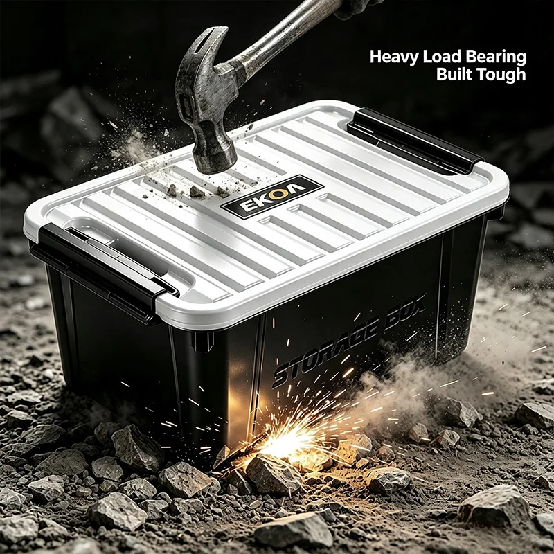 EKOA 20L/21QT Heavy Duty Storage Box with Lid, Stackable Plastic Storage Bins with Secure Latches & Reinforced Handles