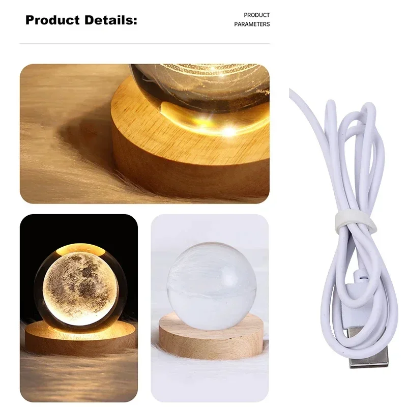 3D Crystal Ball Moon Planet Night Light Laser Engraved Saturn Globe Santa Clause Snowman Birthday Gift Home Space Desktop Decor