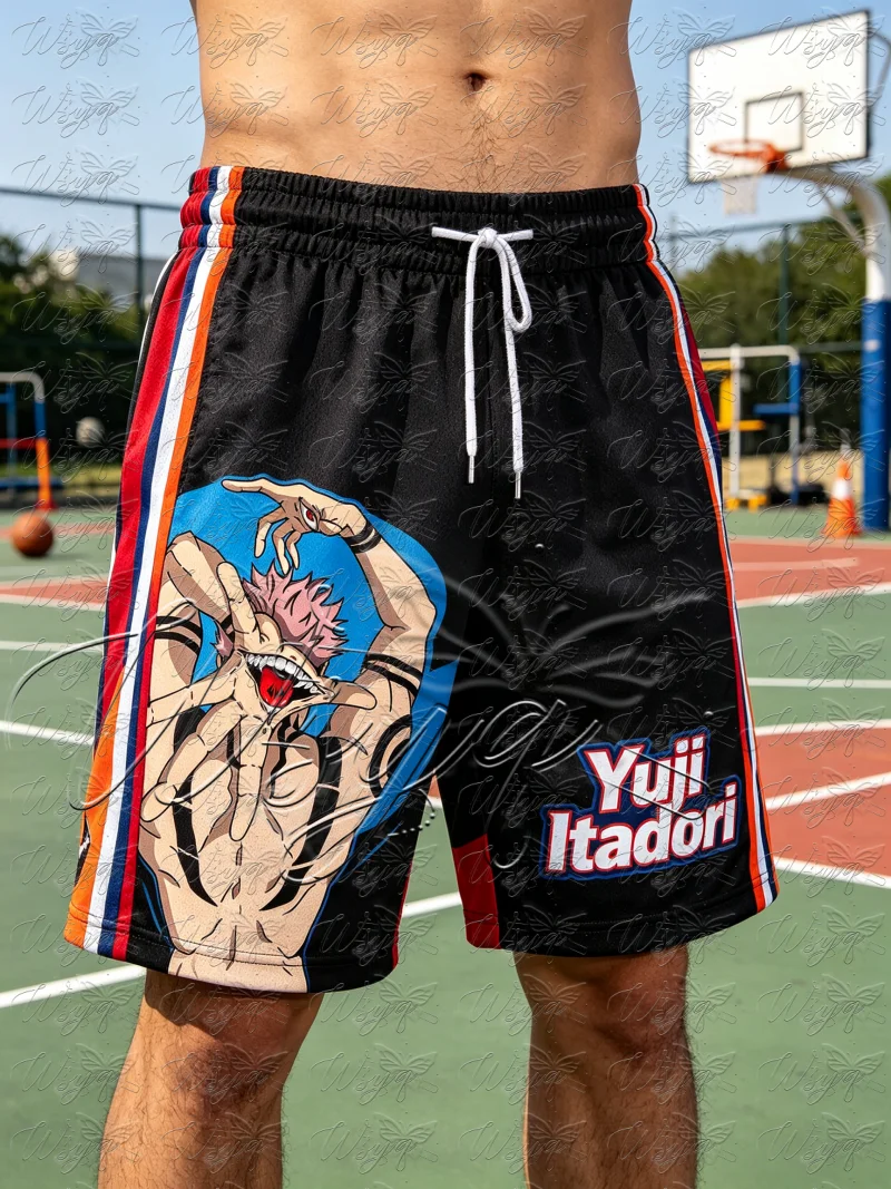 Jujutsu Kaisen Sukuna Printed Quick Dry Basketball Shorts Breathable Mesh Drawstring Unisex Street Gym Casual Sports Shorts Y2k