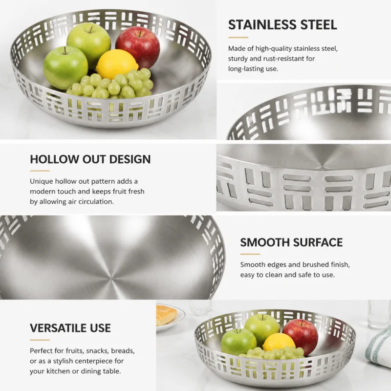 Decorative Metal Tray with Cutout Pattern, Multipurpose Serving Plate for Fruit, Snack, Storage, Vintage Tea Table Centerpiece