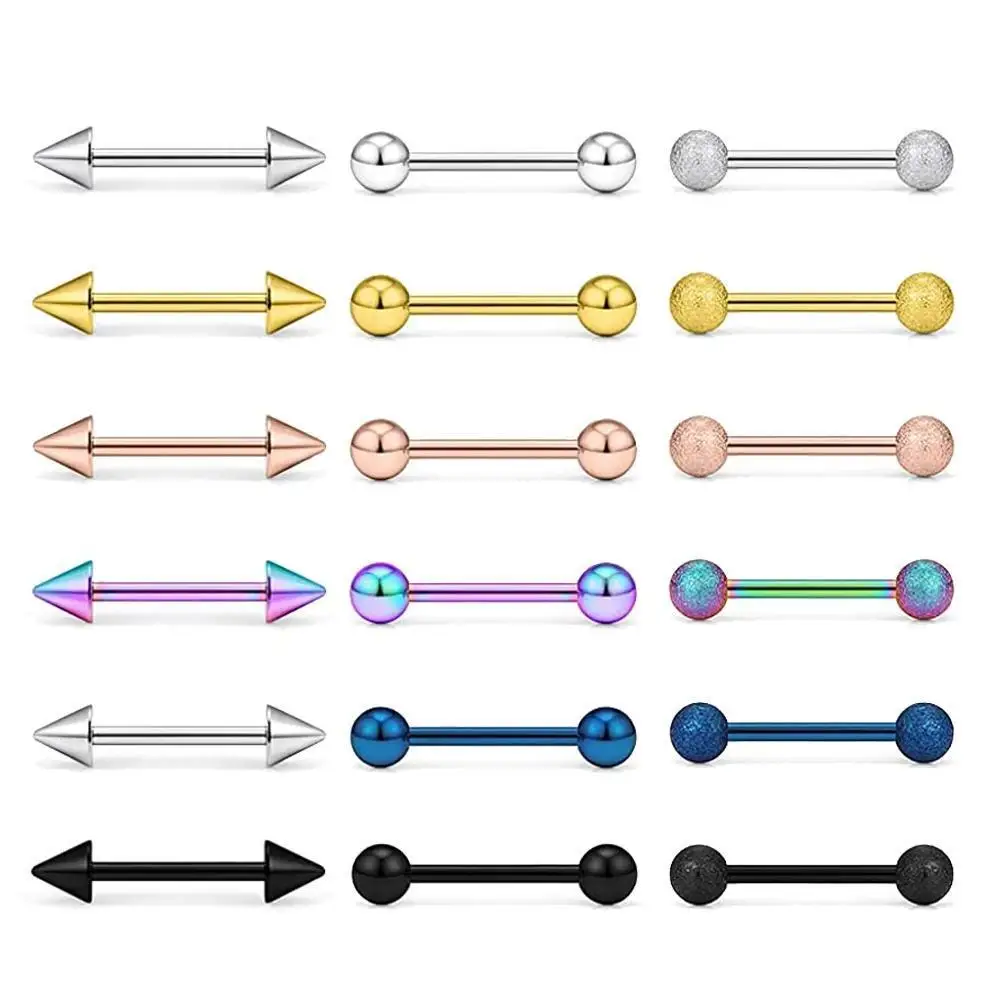 14G Tongue Rings Surgical Steel Straight Barbell Nipplerings Nipple Body Piercing Jewelry Long Barbell Bridge Tongue Rings