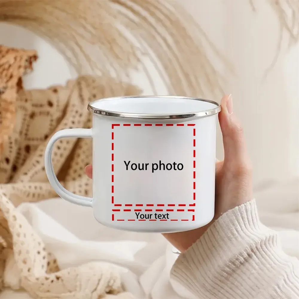 Personlalized Photo and Name 12oz Enamel Mug Cup for Women Coffee Mugs for Summer Juice Custom Cup with Business Logo Text Gifs