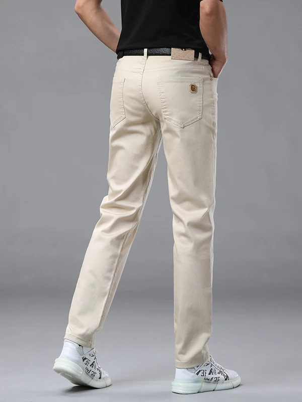 

High-End Khaki Color Men's Jeans Slim Fit Casual Thin Summer Cotton Stretch Long Pants Versatile Youth Trendy Jeans