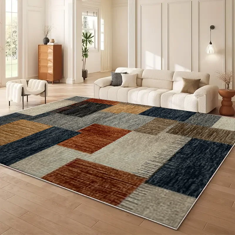 Modern Light Luxury Contrasting Geometric Living Room Large Carpet, Easy To Clean Retro and Old Textured Sofa Carpet