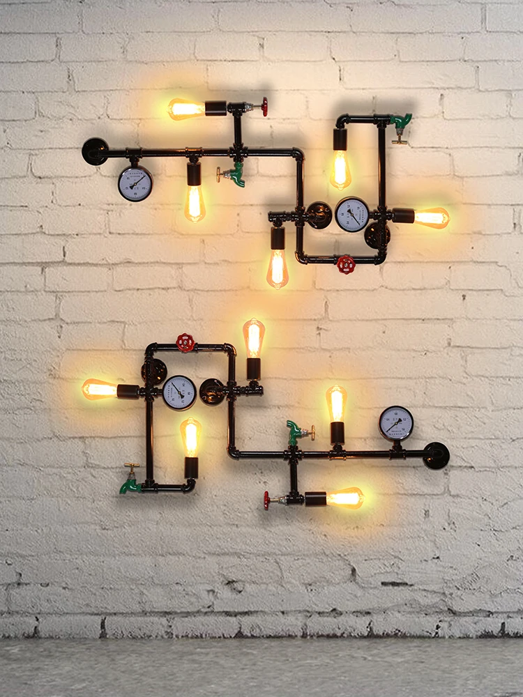 خمر الرياح الصناعية الجدار مصباح علوي الحديد المطاوع الديكور الممر بار مقهى غرفة نوم الإبداعية شخصية مصباح أنابيب المياه #4