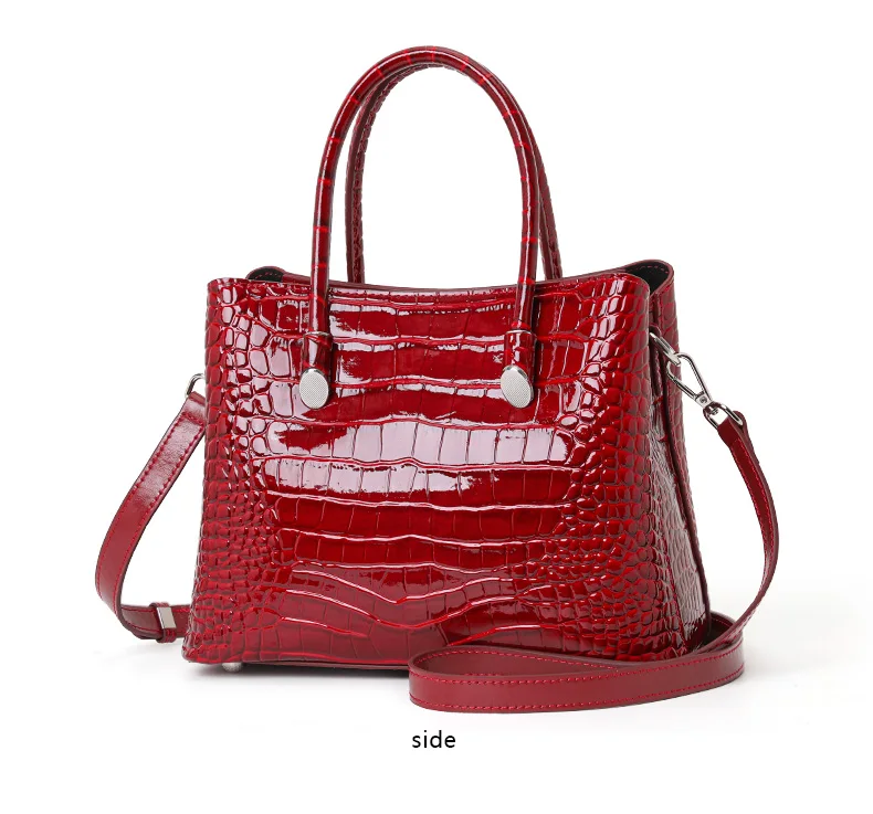 Echte Rindsleder-Handtasche mit Krokodilmuster für Damen, Glänzende Leder-Tragetasche, Tragbare Umhängetasche mit Mehreren Taschen für Pendlerinnen – Detail 8