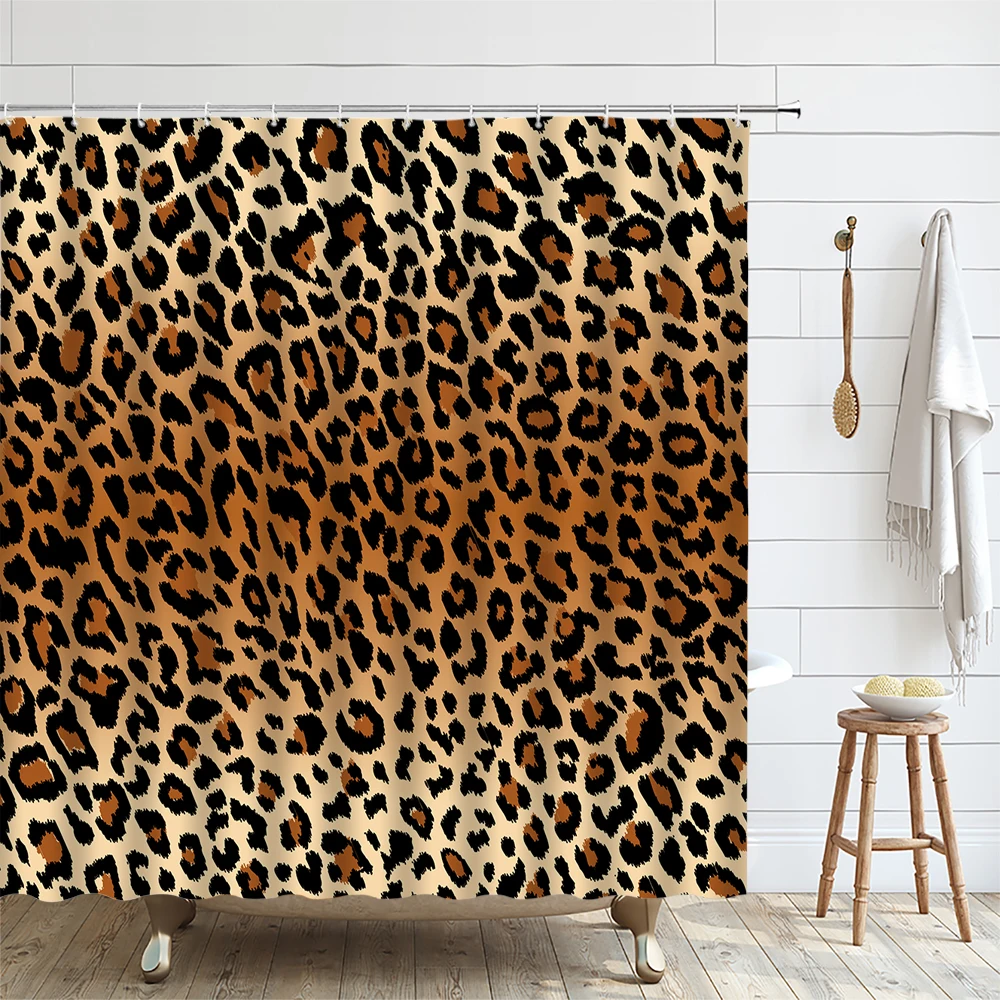 Creative Color Leopard Shower Curtain Animal Texture Black White Brown Modern Dot Geometric Bathroom Hanging Curtains Set Home