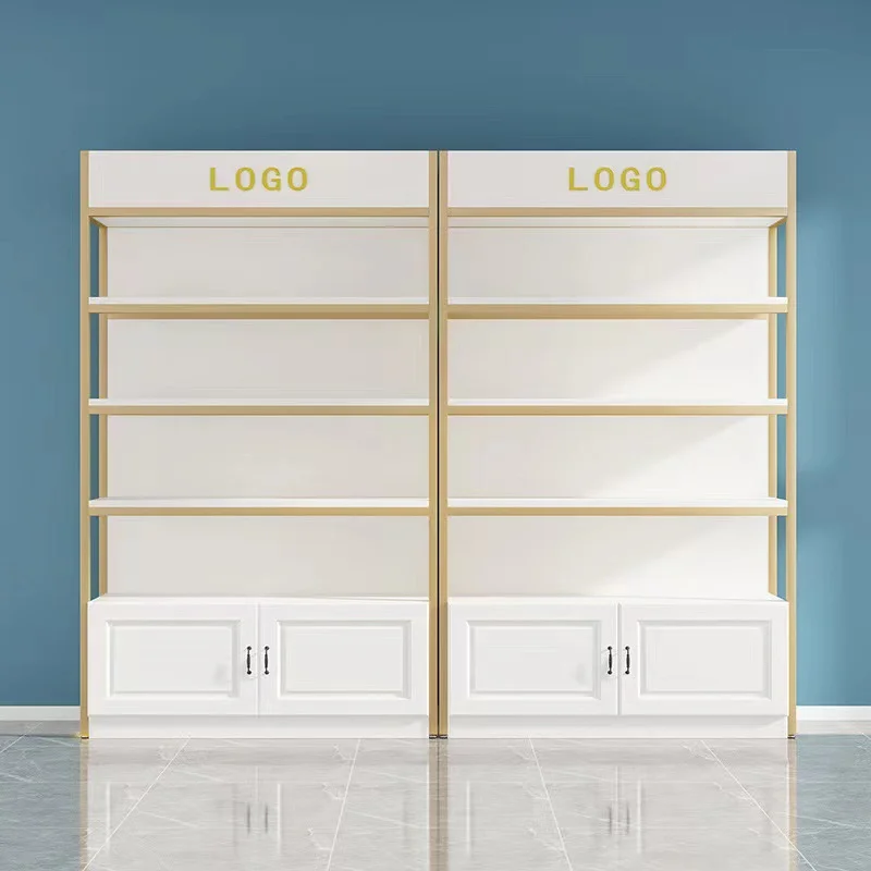 custom.Modern Iron Stainless Steel 5-Shelf Powder Coated Nail Polish Perfume Display Shelves MDF Glass Cosmetic