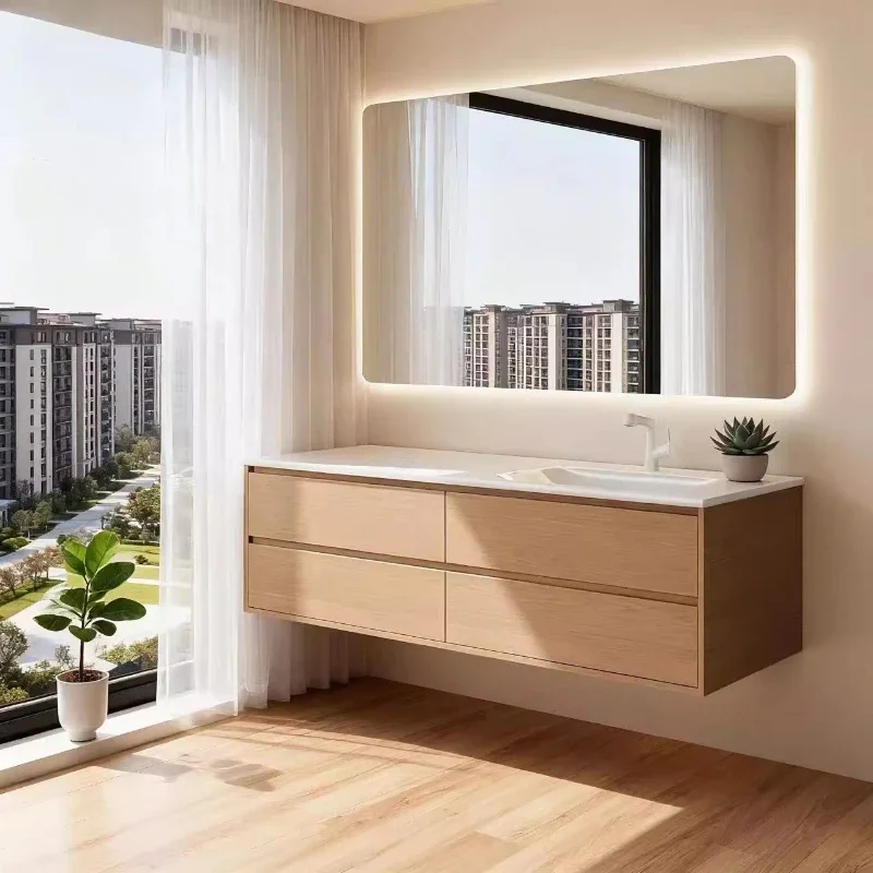 # Pullout Modern Bathroom Cabinet Wood Sink Light Drawers Vanity Bathroom Cabinet Storage Lavabo Meuble Salle De Bain Furniture