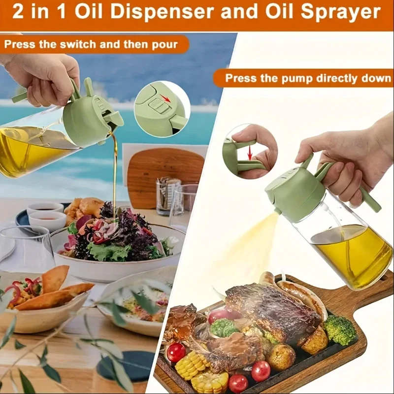 2in1 Glass Oil Spray Kitchen Oils Sprayer Spray Oil Sprayer BBQ Kitchen Baking for BBQ Air Fryer Salad Steak Kitchen Supplies