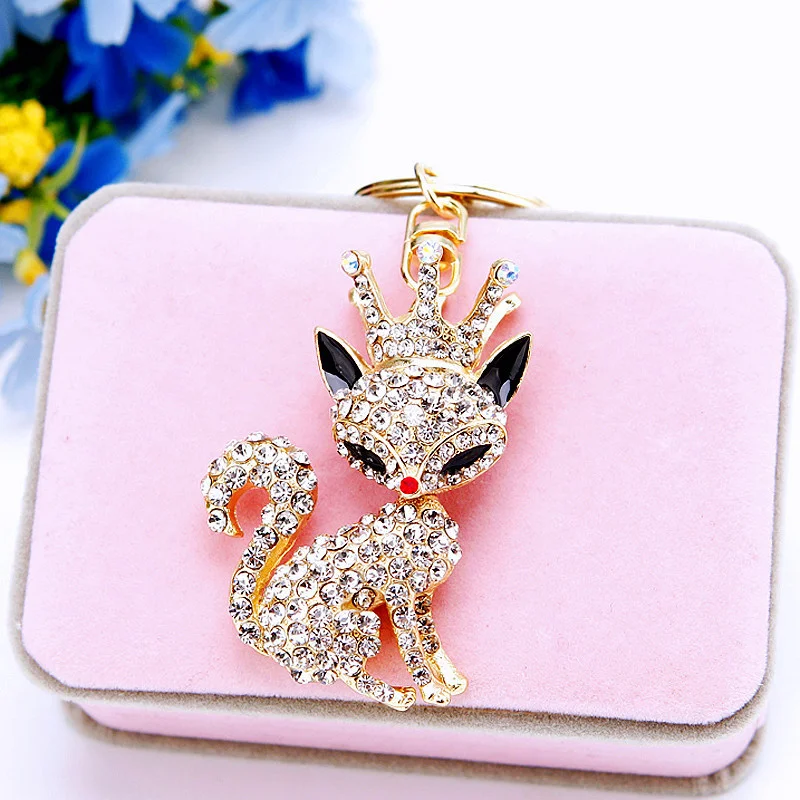 Cute Foxes Keychain Crown Queen Animal Shape Key Rings Chain Bag Jewelry Pendant