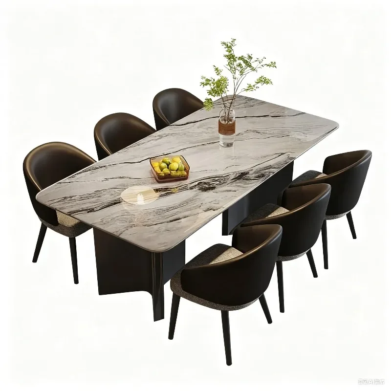 Marble Italian rectangular dining table, thickened dining table and chairs