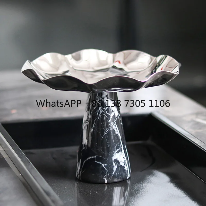 

Modern marble fruit plate, abstract metal fruit plate, desktop storage tray, light luxury decoration ornament